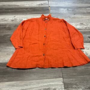 ITEMZ Chris Baumgartner Orange‎ Womens XXL Flowy Long Sleeve Lagenlook Linen Top